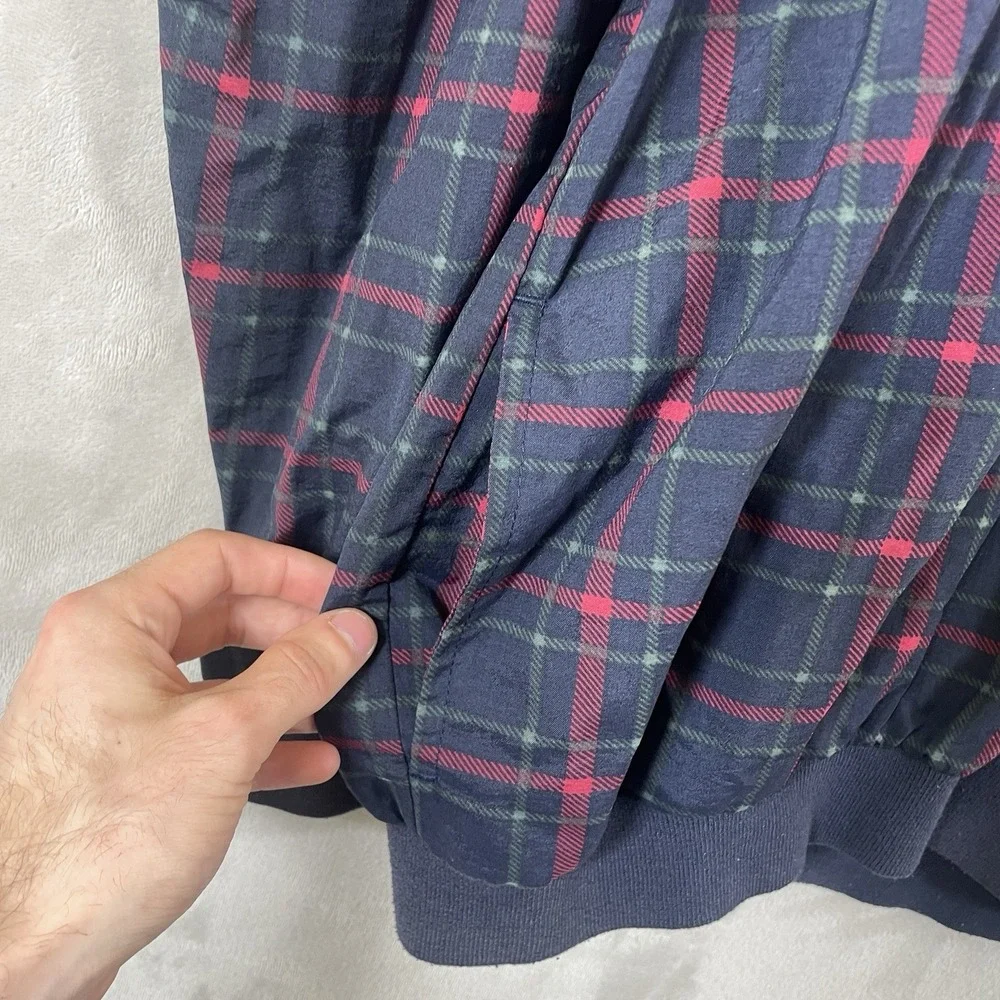Vtg 80s Izod Windbreaker Pullover V-Neck Mens Large Plaid Preppy Grandpa Logo